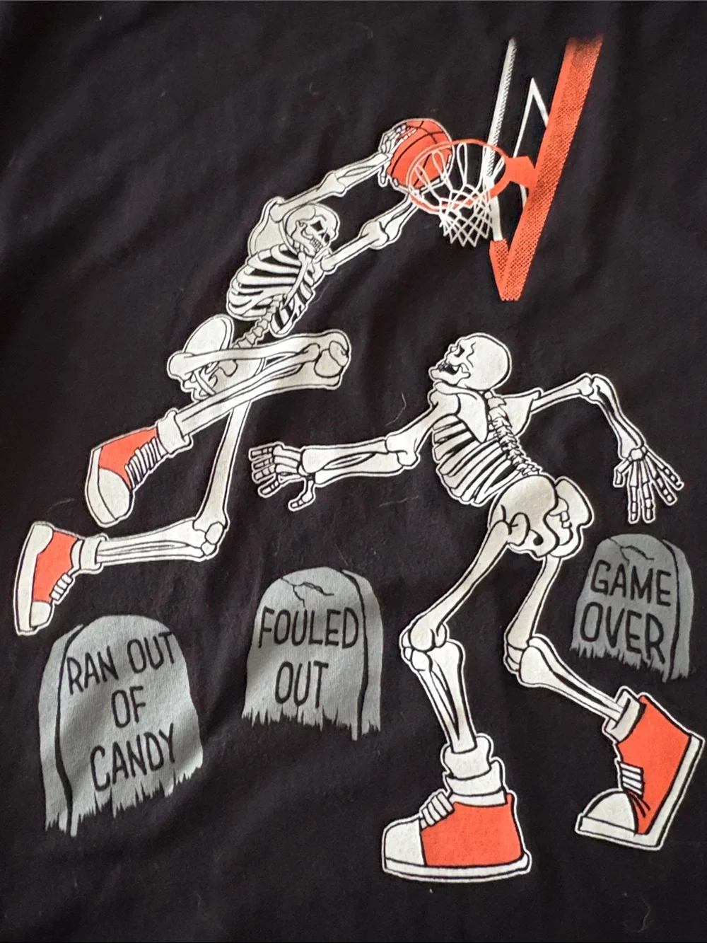 The Children's Place Black Tee with Skeleton Basketball Graphic Halloween Size L